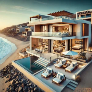 Modern beachfront home in Mulegé, BCS, featuring stunning ocean views, contemporary architecture, and a spacious patio. A top real estate investment in Baja California Sur."